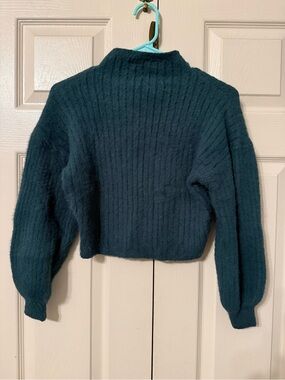 Cropped Ribbed Turtleneck Sweater - Deep Teal